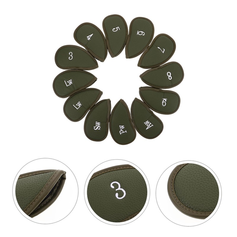 WOONEKY 12pcs Golf Iron Covers Thickened PU Leather Club Head