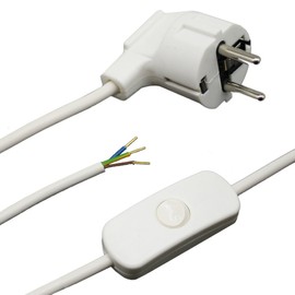 Power Cable with Plug and Switch 1.50 m White Connection Cable Power Cable with Cord Switch and Angled Plug 3 x 0.75 mm² 250 V W Length 1500 mm