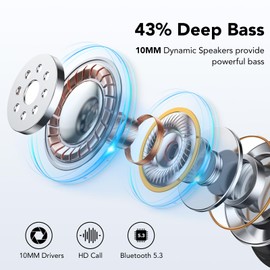 Hoxe Bluetooth Headset V5.3, 100H Talk Handsfree Wireless Headset with Dual ENC Noise Canceling Mic Mute, Single Ear Headsets IP7 Waterproof, In Ear Bluetooth Earpiece for Driving/Business/Office