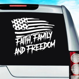 Faith Family & Freedom American Flag USA Patriotic Truck Car Decal Sticker | Multiple Sizes/Colors (8" Inch, Blue)