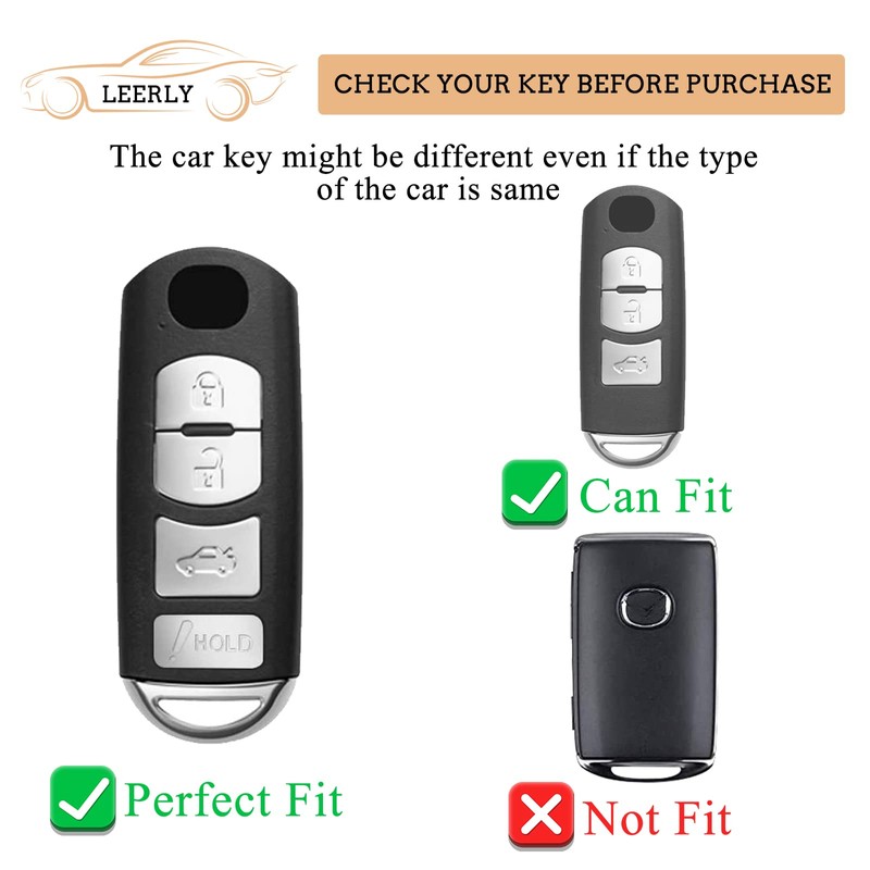 LEERLY Key Fob Cover with Anti-lost Keychain Compatible with Mazda