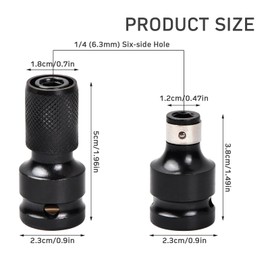 2 Pcs Impact Wrench Adapters, 1/2 Square Drive to 1/4 Hex Shank Socket Adapter, Torque Socket Wrench Reducer Adapter, Quick Release Chuck Converter for Impact Ratchet Impact Air Electric Wrench (B)