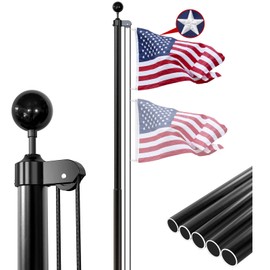 iElyiEsy 20FT Heavy Duty Black Flag Pole Kit - 12 Gauge Aluminum In-Ground Flagpole, 100MPH Wind Rated with 3'×5' Embroidered Flag for Residential/Commercial