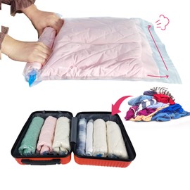 Conilly Set of 10 Clothes Vacuum Bags, 3 Sizes (4 x 35 x 50, 3 x 40 x 60, 3 x 50 x 70), Reusable, Space-saving up to 75%, Roll-up Vacuum Bag for Travel and Backpacks