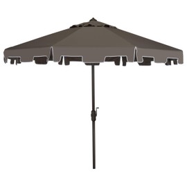 SAFAVIEH Outdoor Collection Zimmerman Grey/White Trim 11FT Round Market Umbrella
