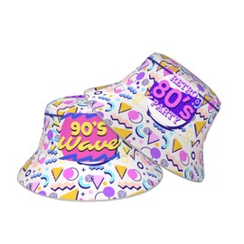 Print Bucket Hat Women's Sun Hat Retro 80s 90s, Foldable Sun Cap for Women and Men, 80s Visor