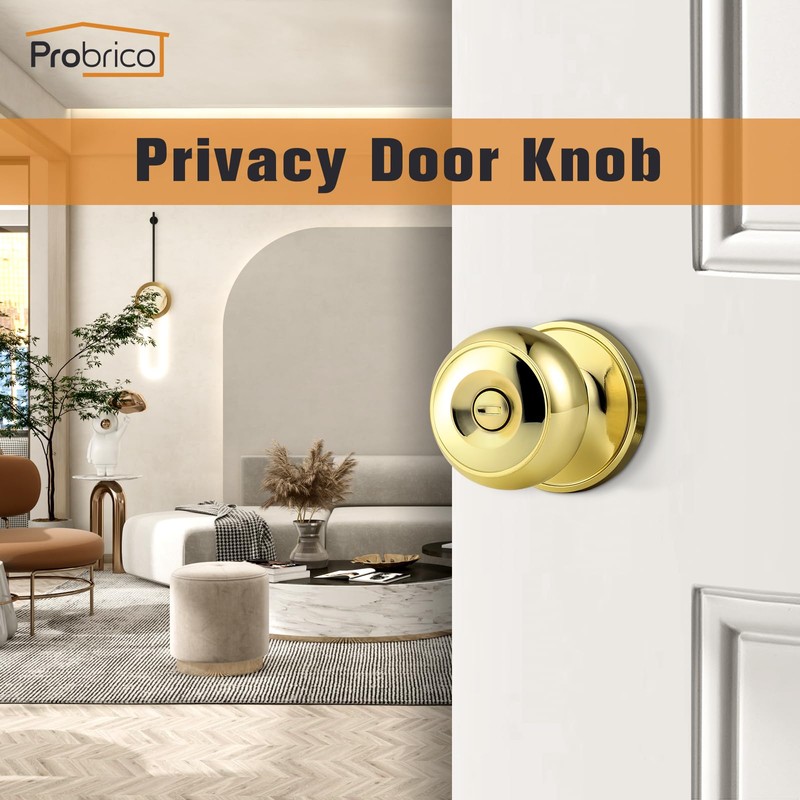 Probrico Gold Interior Door Knobs for Bedroom Bathroom, Polished Brass