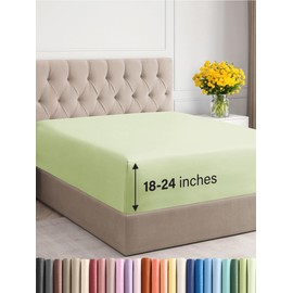 Extra Deep King Fitted Sheet - Hotel Luxury Single Fitted Sheet Only - Easily Fits 18 inch to 24 inch Mattress - Ultra Soft, Wrinkle Free w/Extra Deep Pockets - Breathable & Comfy - Light Sage Green