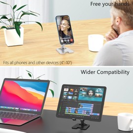 Amzpas Adjustable Cell Phone Stand Metal, Foldable Desktop Cellphone Stand with Anti-Slip Base and Convenient Charging Port, for Phone 17 16 15 14 13 12 11 Pro Xs Xs Max Xr X 8, All Phones