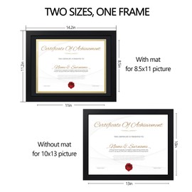 Chrspk 8.5x11 Diploma Frame with Real Glass - Set of 5, Black Over Gold Double Mat - Display 8.5 x 11 Document Certificate with Mat or 10x13 Pictures without Mat for Tabletop & Wall Mount
