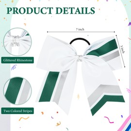 12PCS Cheer Bows Bulk Glitter Cheerleading Bows Girls Hair Bows White Green Cheer Bows Elastic Band Ponytail Holder for Cheerleaders Teen Girls College Sports Competition
