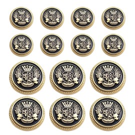 14 PCS Metal Blazer Button Set,15 mm and 23mm Gold Buttons for Sewing Vintage Buttons,for Blazer,Suits,Sport Coat,Uniform,Jacket (Black Gold)
