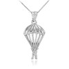 Solid 925 Sterling Silver Skydiving Parachuter Pendant Necklace, 20"