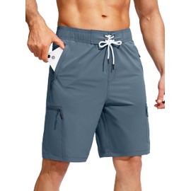 Kayrth Men's Swim Trunks Quick Dry Board Shorts with 5 Pockets Swimsuit Swimwear for Men - No Mesh Liner Grey Blue