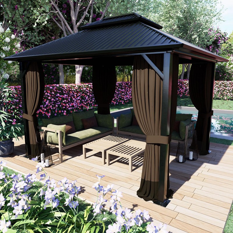 COWVIE 4-Panel 12' x 14' Gazebo Replacement Curtains, Patio Privacy