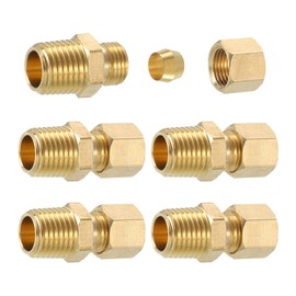 sourcing map 10Pcs Brass Pipe Fitting, 1/4" OD x 1/4" NPT Male Brass Compression Tube Fitting, Brass Compression Union Connector, Brass Straight Coupling Adapter Fitting Fit 1/4" Pipe