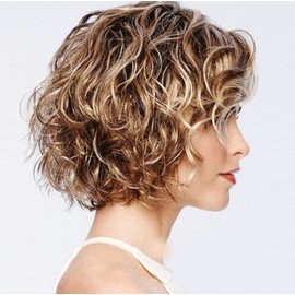 HJTLK Cabello Humano Real, Pelucas rizadas de Onda Corta para Mujer, Rubia, para Fiesta de Cosplay, Uso Diario, Peluca sintética Natural Resistente al Calor, Flequillo Corto y Esponjoso Natural