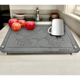 Stone Dish Drying Mat for Kitchen Counter, Absorbent Quick Drying with Non-Slip Feet - Heat Resistant ( 15.7 x 11.8 ) Diatomaceous Earth - Dark Gray