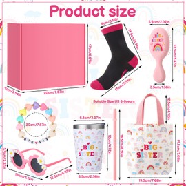 Ovveroche 6 Pcs Big Sister Gifts for Girl, 12 OZ Pink Sister Cup Stainless Steel Mug Sunglasses Bracelet Hair Brush Socks and Big Sister Canvas Bag, Big Sister Announcement Gifts for Little Girl