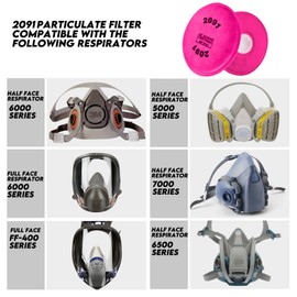 12PCS (6 Pack) 2091 Particulate Filter, Respirator Filter Helps Protect Against Oil and Non-Oil Based Particulate Contaminants, Compatible with 5000, 6000, 7000, FF-400 Series Respirator