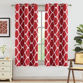 Melodieux Moroccan Fashion Thermal Insulated Room Darkening Blackout Grommet Curtains for Living Room, 42 by 63 Inch, Red (2 Panels)