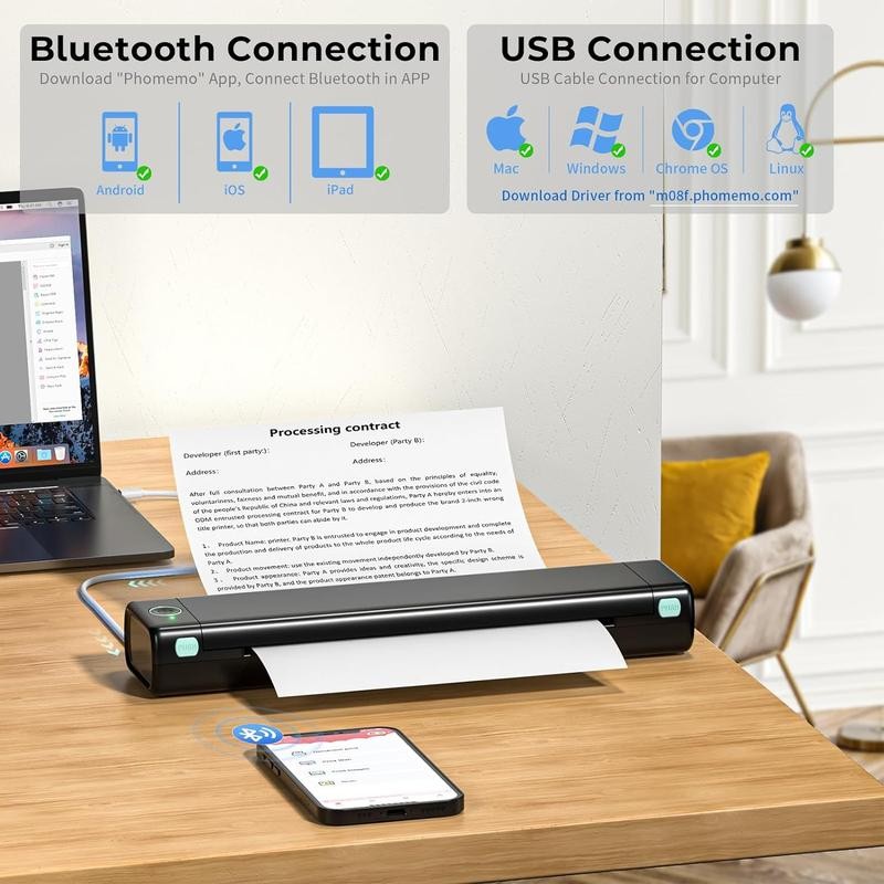 Phomemo M08F Inkless Portable Bluetooth Printer – Supports 8.5" x