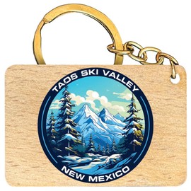 R and R Imports Taos Ski Valley New Mexico Design A Souvenir Flat Wood Keychain 1.5” x 2.5” 4-Pack