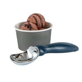 Restaurantware Comfy Grip 7.9 x 2 Inch Kitchen Ice Cream Scoop 1 Heavy-Duty Ice Cream Disher - Ergonomic PP Handle Dishwashable Navy Blue Metal Ice Cream Spade With Lid Opener Notch Multi-Use