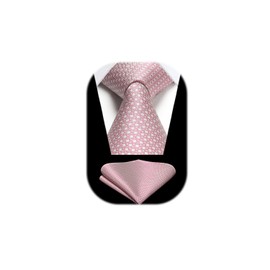 HISDERN Men's Tie Floral Tie and Pocket Square Classic Men's Silk Tie Set for Wedding Party Business, K Light Pink