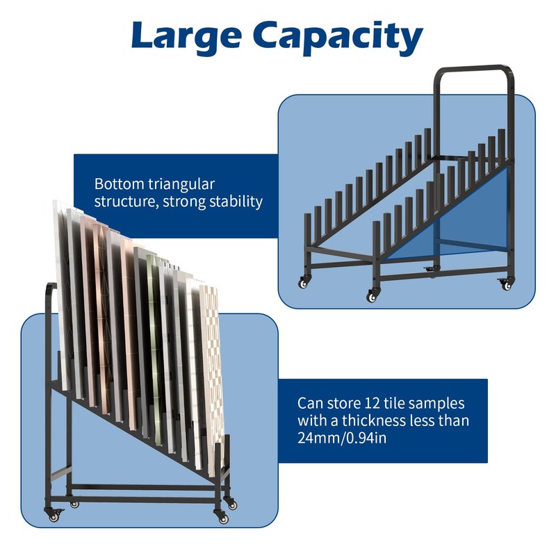 WYJREES 12-Tier Tile Display Rack, Rolling Tile Display Stand for