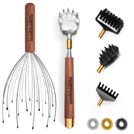 ZERAZOW® Telescoping Back Scratcher 9Pcs Set Includes | Backscratcher for Men Women with 3 Detachable Heads | Scalp Head Massager | Back Massage Tool | Acupressure Finger Rings | UK Brand