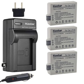 Kastar LP-E5 Battery (3-Pack) and Charger Kit for LPE5, LC-E5E and Canon EOS 450D, 500D, 1000D, Kiss F, Kiss X2, Kiss X3, Rebel XS, Rebel XSi, Rebel T1i Digital Cameras