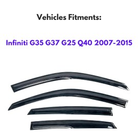 KPY Window Visor Compatible with Infiniti G35 G37 G25 Q40 2007-2015, 4PC Rain Guard Side Window Vent Deflectors Tape-On Mugen Style, 2007 2008 2009 2010 2011 2012 2013 2014 2015