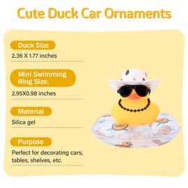 wonuu Rubber Duck Car Decorations Cute Car Accessories Dashboard Car Ornament with West Cowboy Hat Swim Ring Colour Necklace and Sunglasses,H_White Cowboy White&Black hat Ring