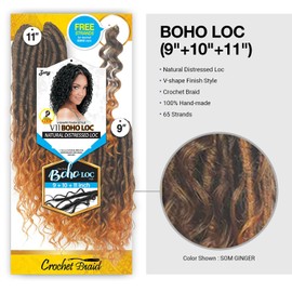 Zury Royal Crochet Braids V-shape Finish Style V11 Boho Loc (9" 10" 11") (Jet Black 1)