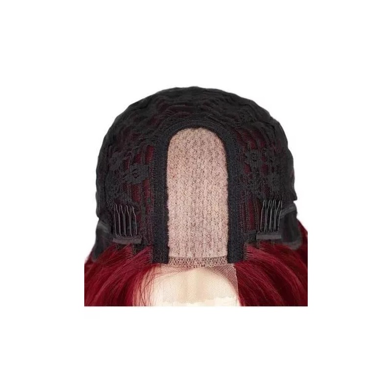 Teyu shop Peluca Mujer Larga Rizada Roja Con Encaje Frontal