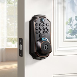 Keyless Entry Deadbolt - WiFi Video Smart Lock with Camera, 5-in-1 (Camera+Doorbell+Fingerprint+Keypad), App Control, Two-Way Audio, Waterproof, Easy Installation