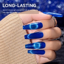 RARJSM Magnetic Cat Eye Gel Nail Polish Blue Silver Glitter 15ml 9D Cateye Galaxy Universal Shimmer Velvet Ice Gel Polish Single Bottle with Magnet Stick UV LED Curing Require Soak Off Home Salon