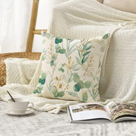 Artoid Mode Green Eucalyptus Leaves Summer Cushion Cover, 45 x 45 cm Spring Seasonal Decorative Cushion Cover Couch Living Room Decoration
