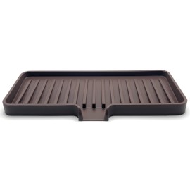 Happitasa Silicone Soap Dish Tray and Sponge Holder with Drain Chute | Bathroom and Kitchen Sink Organizer Caddy (Dark Chocolate, 9"x3.5", 5.6 Ounces)