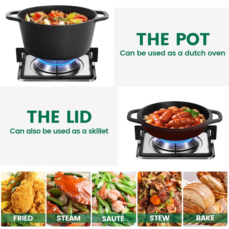 Chef Power 2-in-1 Cast Iron Dutch Oven with Skillet Lid,