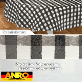 Oilcloth Tablecloth, Washable, Oilcloth, Garden Tablecloth, Outdoor, Indoor, Oval, 180 x 140 cm, Cut Edge, Chequered, Black