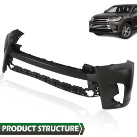 GRAND ORANGE Front Bumper Cover Compatible with 2017 2018 2019 Toyota Highlander Black Bumper Covers 521190E350160 TO1000427 191275375105 521190E937