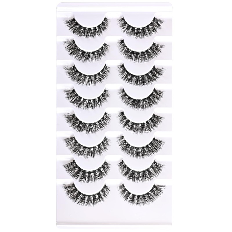 QUNETY Natural Lashes False Eyelashes Wispy Cat Eye Lashes Fluffy