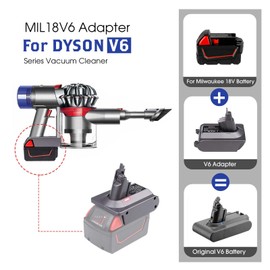BTRUI for Dyson V6 Battery Adapter for Milwaukee M18 18V Battery to for Dyson V6 SV03 SV04 SV09 DC62 DC59 Fluffy Vacuum Converter (only MIL18V6 Adapter)