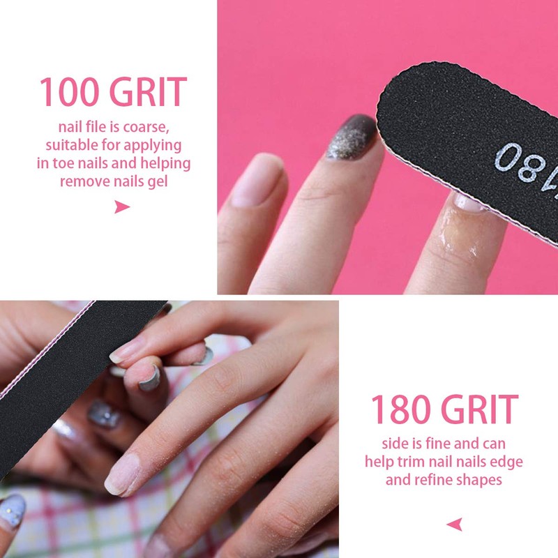 URAQT 15 PCS Professional Nail Files 100/180 Grit, Double Sided
