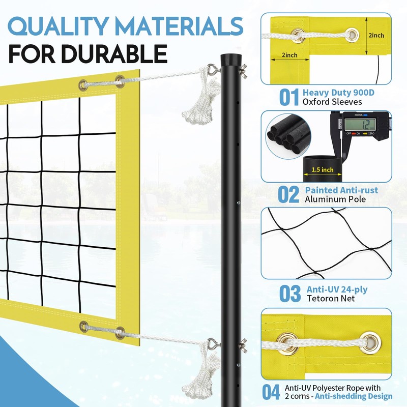 Inground Pool Volleyball Net Set with Max 26 FT Adjustable