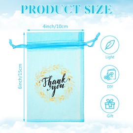 100 Pieces Thank You Bags Sheer Organza Bags, Small Jewelry Present Bags with Drawstring, 4 x 6 Mesh Wedding Party Favor Bags for Sachet, Jewelry, Makeup Organza Tulle Favor Bags (Lake Blue)