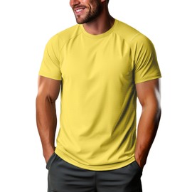 Mens Workout Shirts Quick Dry Short Sleeve Athletic Tee Moisture Wicking Top for Running Gym Fitness Training(Yellow,Small)