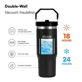 IFLASK 30oz Spirit Tumbler | 100% Leak Proof | Stainless Steel | Double Wall Vacuum Insulated Tumbler | BPA and Sweat free | Hot & Cold | Travel Sports Outdoor School Camping (Black)